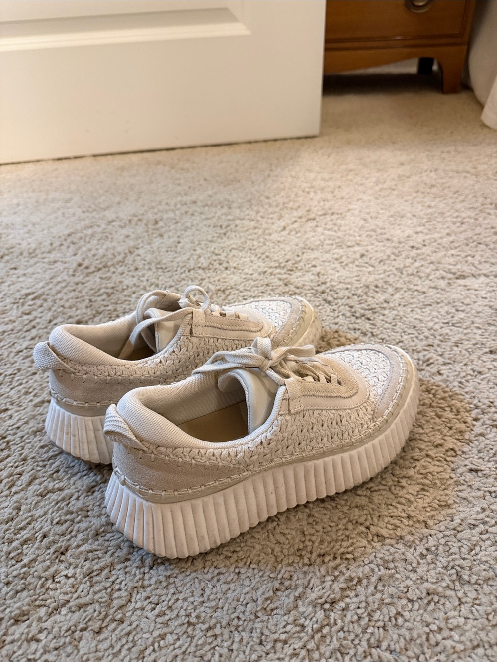 Dolce Vita Cream Woven Platform Lace-Up Sneakers